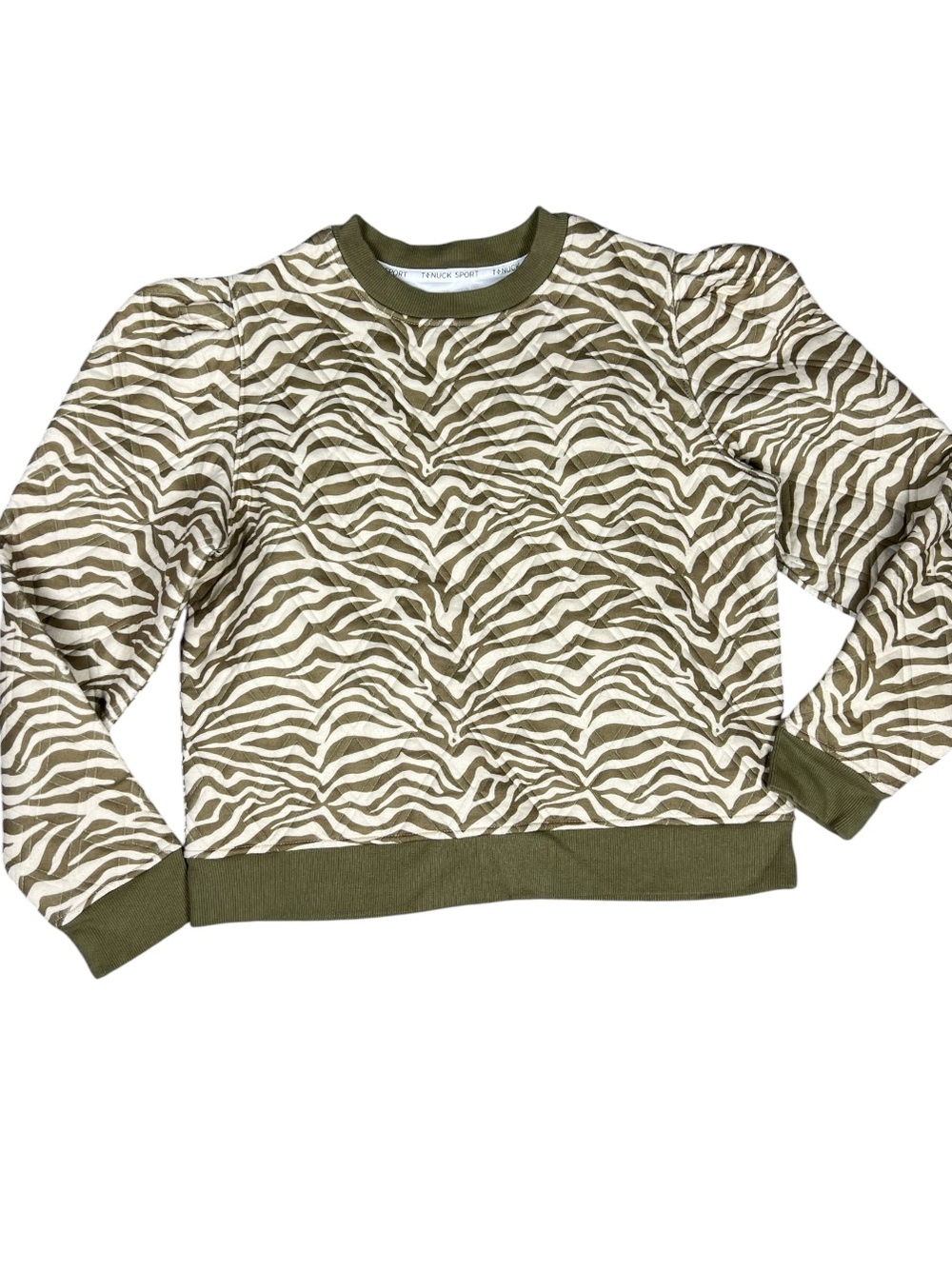 Tuckernuck Sport Campbell Quilted Puff Sleeve Preppy Zebra Print Sweatshirt S